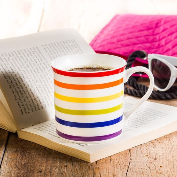 (Set of x2) Rainbow Colour Stripe Mugs - Picture 1 of 4